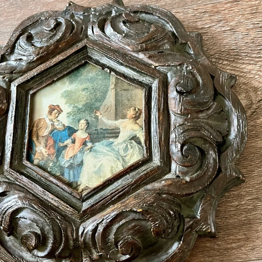 Vintage Ornate Brown Framed Art Piece 9/9 inch